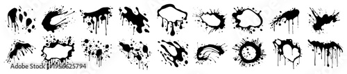 Ink Splatter and Paint Drips Collection Set Hand Drawn Grunge Blotches and Stains Vector Illustration Elements