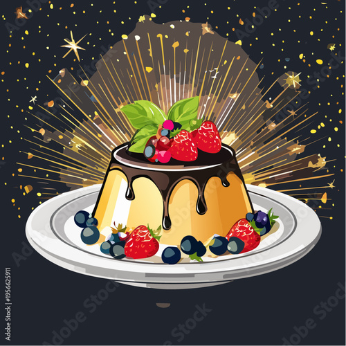 Exklusives Dessert mit Goldblatt und frischen Beeren