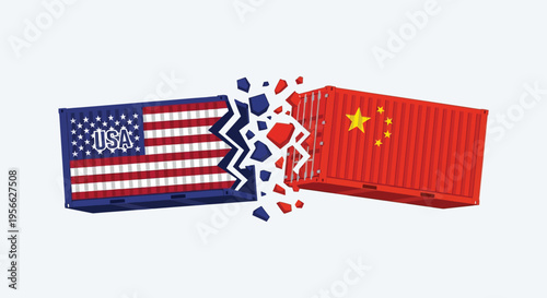 A visual representation of fractured us china relations depicted by splitting shipping containers a striking silhouette high quality professional detailed modern elegant
