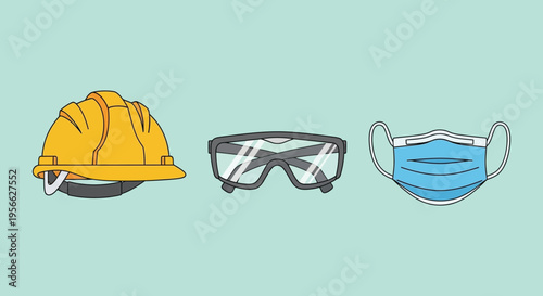 A vibrant illustration showcasing safety equipment a hard hat goggles and face mask in a bold silhouette high quality professional detailed modern elegant