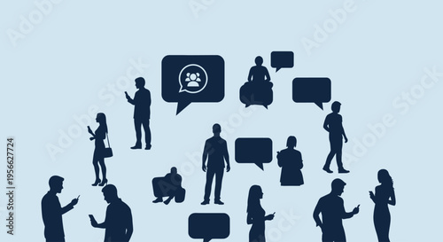 Silhouettes of business people communicating.