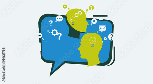 Blue speech bubble with yellow heads.