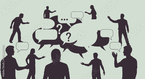 Silhouettes of people communicating ideas.