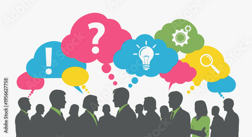 Silhouettes of people thinking ideas.