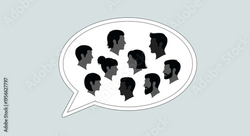 Black silhouettes of multiple people heads.