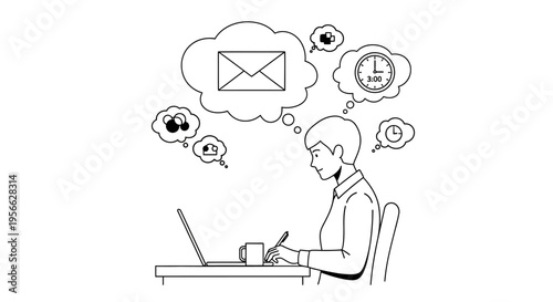 Linear style remote work concept with thought bubbles and time management