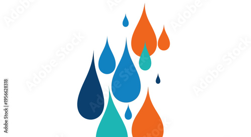 Colorful raindrop pattern with blue and orange tones in minimalist design