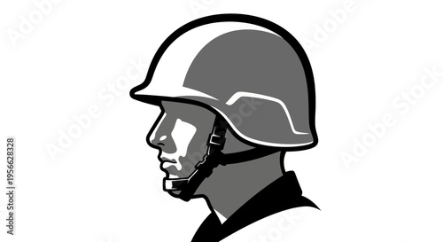Monochrome silhouette of a soldier with helmet in profile