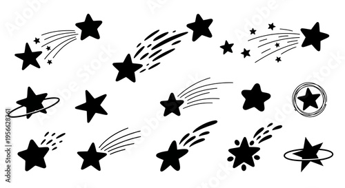 Silhouette shooting stars and comets collection for celestial designs