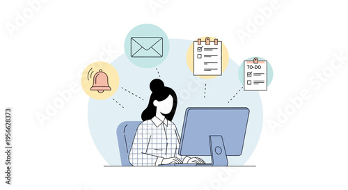 Efficient workflow management: woman handling tasks on computer in minimal style