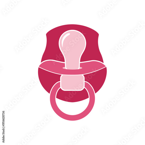 A pink baby pacifier with a shield-shaped guard is shown on a white background.