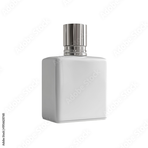 White Square Bottle With Silver Cap on a Plain Background During Daylight