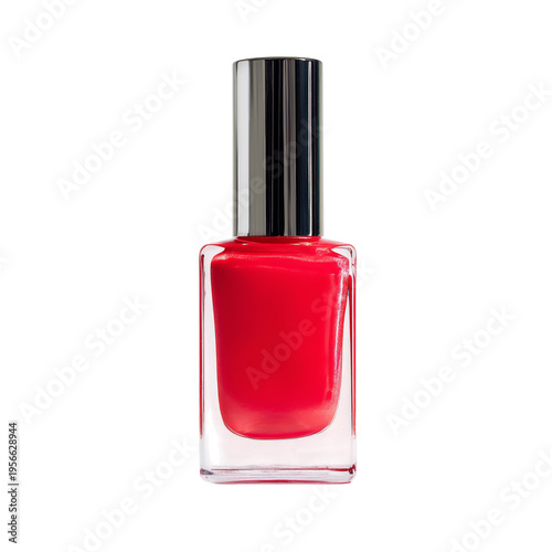 Bright Red Nail Polish in a Glass Bottle on a White Background for Beauty or ...