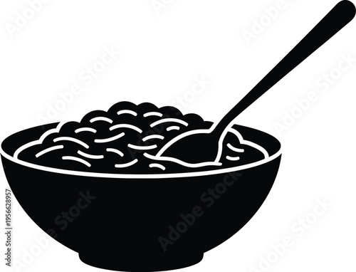 Black bowl of cereal with spoon vector