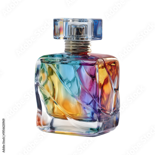 Elegant Glass Perfume Bottle on Display With Golden Liquid Inside