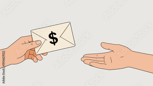 Hand exchanging envelope with dollar sign