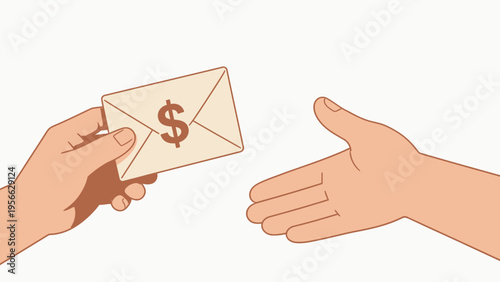Hands exchanging envelope with dollar sign