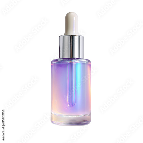 Serum Bottle With a Dropper Shows Purple and Blue Liquid Inside