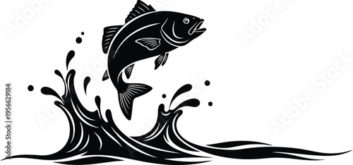 Black fish jumping out of water vector icon