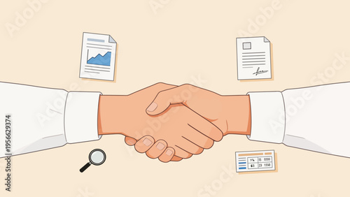 Business handshake with documents