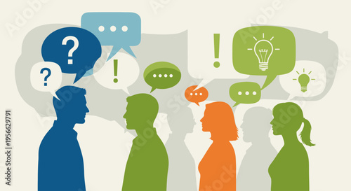 People communicating in a group setting.