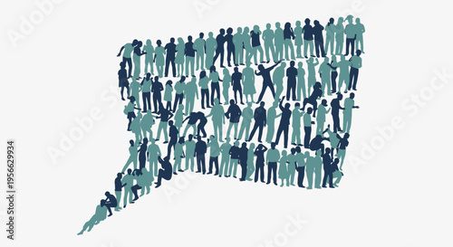 People standing together in speech bubble.