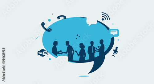 Silhouettes of people communicating globally.