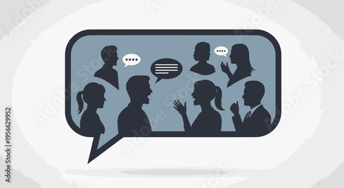 Group of people talking in speech bubble.