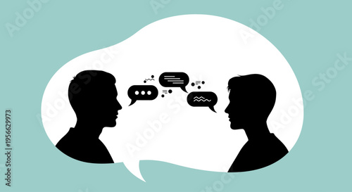 Two men talking in speech bubble.
