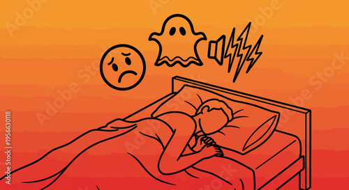 Linear art of sleep troubles: ghostly dreams and midnight worries