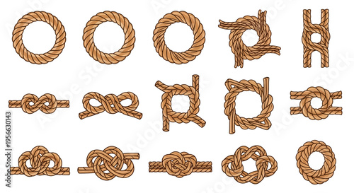 Collection of nautical knots on white background
