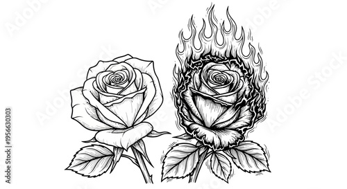 Intricate rose designs with flames: art tattoo inspiration