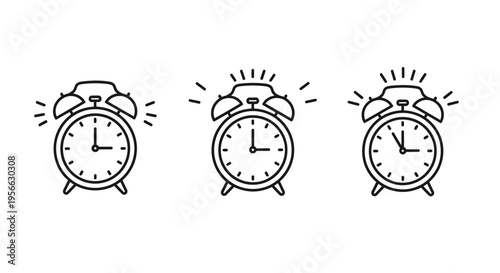 Minimalist linear alarm clock icons collection for time management designs