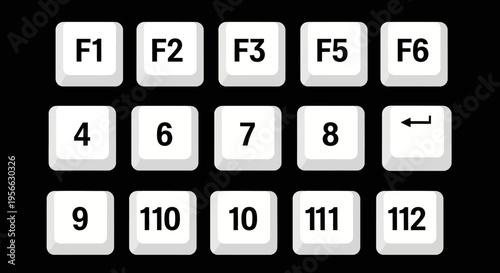 Minimalist keyboard key set with function and number keys on black background