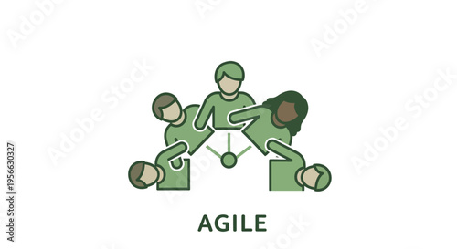 Collaborative agile teamwork concept with diverse group illustration