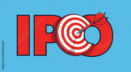 Ipo success concept with target and dart on blue background