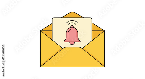 Email notification icon inside yellow envelope with alert bell