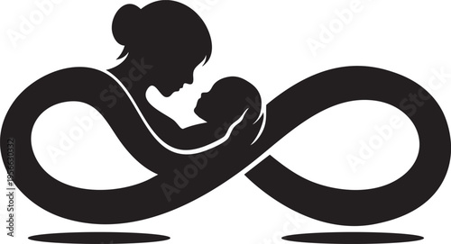 Mother holding baby in infinity loop silhouette infant