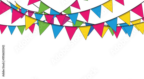 Colorful festive bunting flags on a white background for celebrations