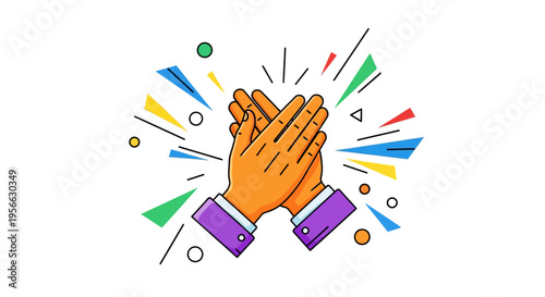 Colorful applause: vibrant geometric design of clapping hands celebration