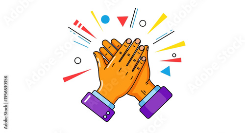 Colorful applause celebration with geometric shapes