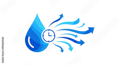 Time management concept with flowing arrows and water drop