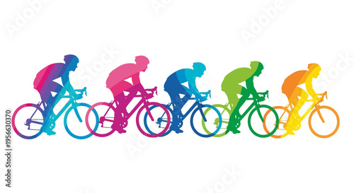Vibrant cyclist silhouettes in motion with colorful gradient effect