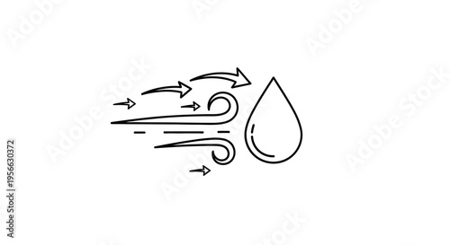 Linear water drop with arrow motion on white background