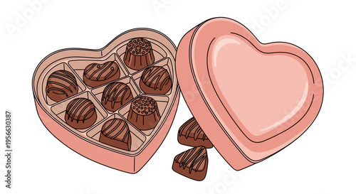 Heart shaped chocolate box with gourmet assortment in pastel pink gift packaging