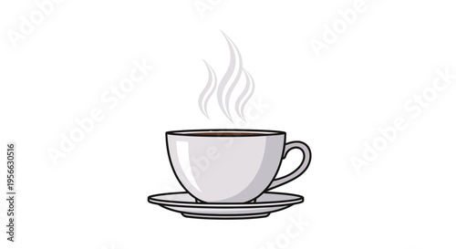 Steaming coffee cup illustration with minimalist design on white background