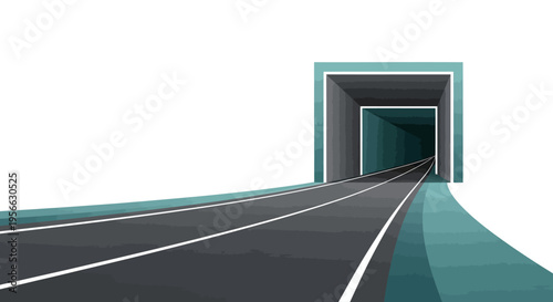 Modern isometric road leading into futuristic tunnel entrance in minimalist design