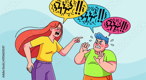 Animated argument between two angry people with speech bubbles