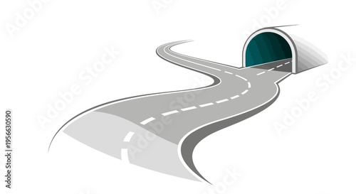 Curved road leading into tunnel: simplistic 3d design