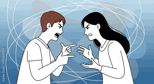 Intense argument between man and woman in abstract background